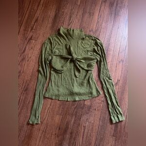 Olive Green Ribbed Turtleneck Bra Top